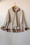 Italian Beige Shirt with Patterned Shirt Collar, Fine Knit Top, and Scarf—Woven Blouse Set 69 73 - 2