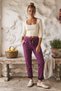 Italian Burgundy-Colored Casual Velvet-Woven Pants with Pockets, Elasticated Hem, Tie-Detail, Narrow Leg, Size 100, 56 - 6