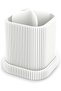 Toothbrush Holder with Drip Tray and Removable Divider, Modern Minimalist Vanity Cup, Matte, White