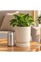 Large Ribbed Planter with Twist-Lock Drip Tray, 13.2 cm Opening, Cream - 2