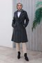 Double-Breasted, Buttoned, Belted Wool Melton Coat in Anthracite HM2978 - 2