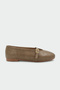 Moleps Taupe Color Mink-Textured Round Toe Flat Women's Ballet Flats with Buckle Detail