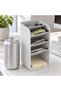 Tiered Pen Holder with Sticky Note Slot, Upright 3-Shelf Desk Organiser for Pens, Pencils, Marble - 4
