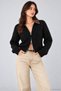 Women's Wool-Blend Knit Cardigan with Denim Collar and Double Zipper