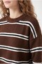 Women's Brown Striped Crew Neck Oversized Sweater - 2
