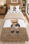 Wellsoft Children's Set: Leopard-Print Glasses-Wearing Teddy Bear Print Plush Set with Quilted Single-Size Bed Sheet, 160x220 cm - 5