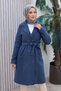 Double-Breasted, Buttoned, Belted Melton Coat in Indigo HM2978 - 3