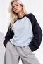 Women's Navy Blue Oversize Raglan Sleeve Cotton Sweatshirt - 4