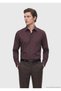 Burgundy Solid Casual-Fit Long-Sleeve Woven Casual Silk-Blend Shirt