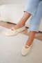 Moleps Ecru Textured Round Toe Flat Women's Ballet Flats with Buckle Detail - 5