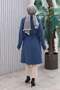 Double-Breasted, Buttoned, Belted Melton Coat in Indigo HM2978 - 5