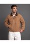 Men's velvet shirt collar zipper detailed jacket with inner lining and inner pockets