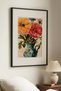 1 VINTAGE PAINTING WITH A "SPRING BREEZE" THEME IN A BLUE VASE WITH A BLACK WOODEN FRAME