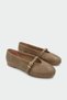 Moleps Taupe Color Mink-Textured Round Toe Flat Women's Ballet Flats with Buckle Detail - 2