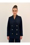 Premium Blazer Jacket with Asymmetrical Shawl Collar and Gold Buttons, Paired with High-Waisted Pants - 7