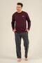 Men's plum 100% cotton pajama set, crew neck, pocket detail - 7