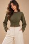 Women's Shiny-Textured Striped Oversized Long-Sleeved T-Shirt with a Waist-Fitted Fit - 6