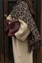 Unisex Lightweight Puffy Scarf in Taupe Color and Leopard Print - 2
