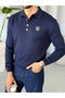 Regular Fit "Old Money" polo collar sweater, Size G, Navy Blue