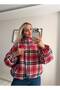 Plaid Bomber Jacket with Red Collar Trim - 2