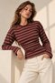 Women's Waist-Fitted, Long-Sleeved, Oversized Striped T-Shirt with a Textured Finish - 3