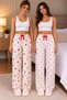 Women's Pajama Bottoms with a 2-Piece Cotton-Blend Light Satin Ribbon Detail and Small Teddy Bear Print