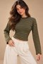 Women's Shiny-Textured Striped Oversized Long-Sleeved T-Shirt with a Waist-Fitted Fit - 2