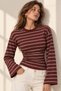 Women's Waist-Fitted, Long-Sleeved, Oversized Striped T-Shirt with a Textured Finish - 4