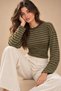 Women's Shiny-Textured Striped Oversized Long-Sleeved T-Shirt with a Waist-Fitted Fit - 3