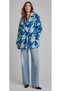Women's Blue/Ecru Geometric Pattern Plush/Teddy Coat/Oversized Fur Jacket.