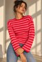Women's Oversized Striped T-Shirt with a Textured Design, Waist-Fitted, and Long Sleeves - 6