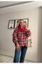 Plaid Bomber Jacket with Red Collar Trim - 4