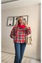 Red Jacket with Collar Detail and Checked Pattern - 2