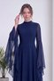 Women's Chiffon Maxi A-Line Ruffled Sleeved Evening Dress—Navy, Brown, Aqua, Burgundy - 4