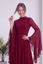 Women's Chiffon Maxi A-Line Ruffled Sleeved Evening Dress—Navy, Brown, Aqua, Burgundy - 2
