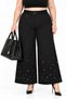 Plus Size Black High-Waisted Palazzo Pants with Floral and Stone Details, Wide Leg, Women'S, Sizes 50-56.