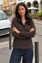 Women's Mock Neck Brown Casual Coat with Snap-Fastened Zipper - 5