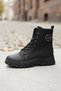 Women's Black Lace-Up Boot with Zip Detail, Thick Treaded Sole, and Combat Boots - 6