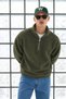 Men's Soft-Textured Winter Khaki Fleece-Lined Half-Zip Coat - 2
