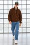 Men's Soft-Textured Half-Zip Winter Coffee-Colored Fleece-Lined Jacket - 3