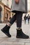 Women's Black Suede Casual Lace-Up Boots with Pocket Detail, Zippers, and a Thick Sole - 4