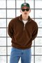 Men's Soft-Textured Half-Zip Winter Coffee-Colored Fleece-Lined Jacket - 2