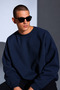 Men's Navy Blue Crew Neck Oversized Sweatshirt with Fleece-Lined Design, Thick-Textured and Soft-Textured Design