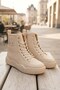 Women's Beige Casual Lace-Up Boots with Zippered Pocket Detail, Laces, and a Thick Sole - 2