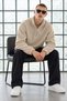 Men's Soft-Textured Beige Winter Fleece with a Half-Zip Closure - 4