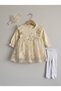 Girl Baby Christening Dress with Bandana, Tights, and Lace—Newborn Hospital Discharge Outfit, Wedding Dress, Evening Gown—100% Cotton Christening Dress 8023-1