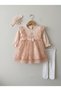 Girl Baby Christening Dress with Bandana, Tights, and Lace—Newborn Hospital Discharge Outfit, Wedding Dress, Evening Gown—100% Cotton Christening Dress 8023-1