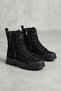 Women's Black Suede Lace-Up Casual Ankle Combat Boots with Side Zipper and Thick Sole - 6