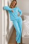 Women's Stylish Long-Sleeved Medium Green Pajama Set in Mint Green