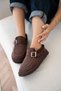Heidi Dark Brown Suede Ankle Boots with Buckle Detail and Fur Lining. - 3